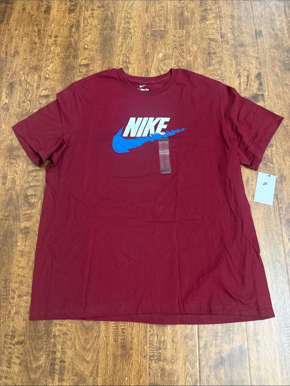 Nike Short Sleeve Tee in Maroon with Blue Swoosh Size XXL